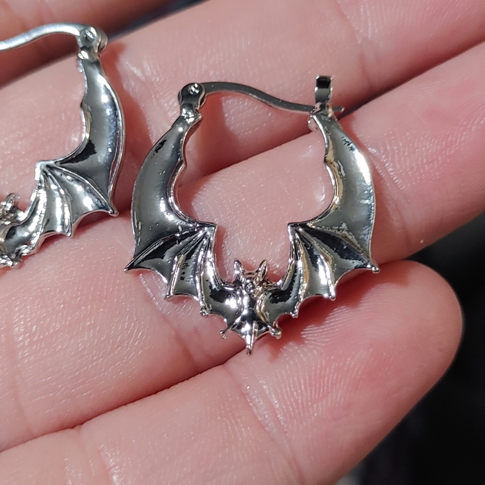 Bat Hoop Earrings - Picture 2 of 4